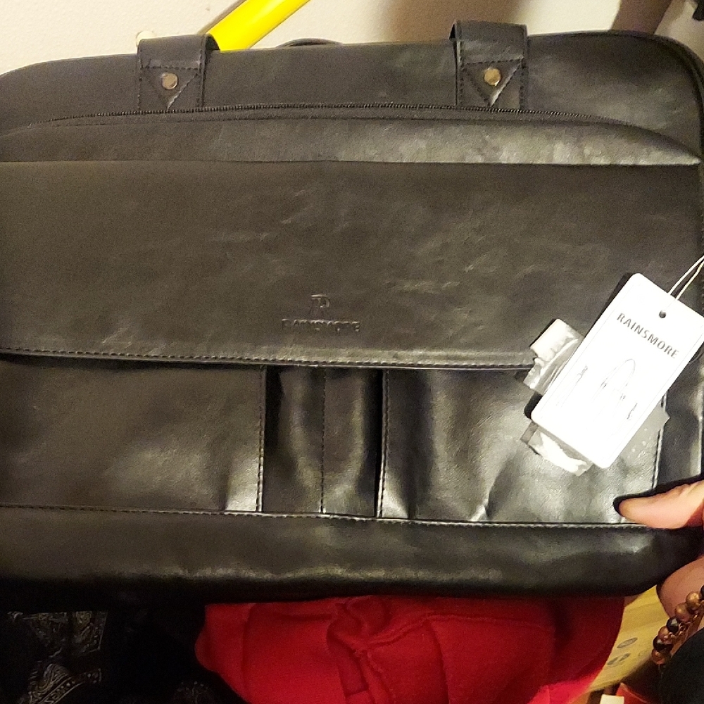 Nwt Black Leather Messenger / Laptop Bag By Rainsmore
